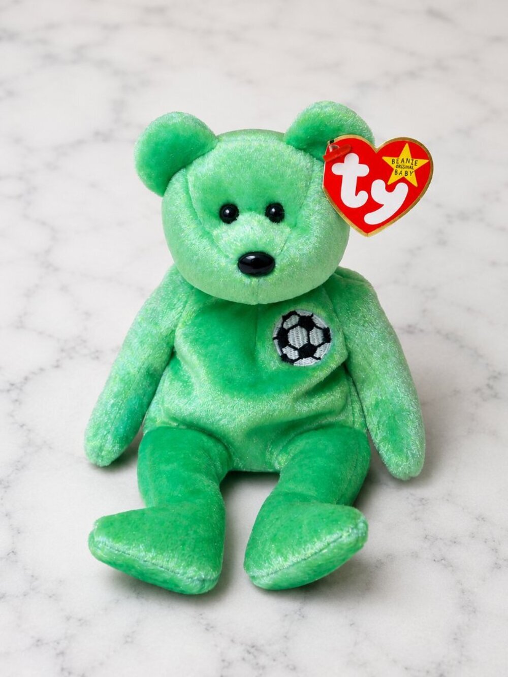 Ty Beanie Baby Kicks Soccer Bear Green 1998 Retired Vintage Plush With Tags